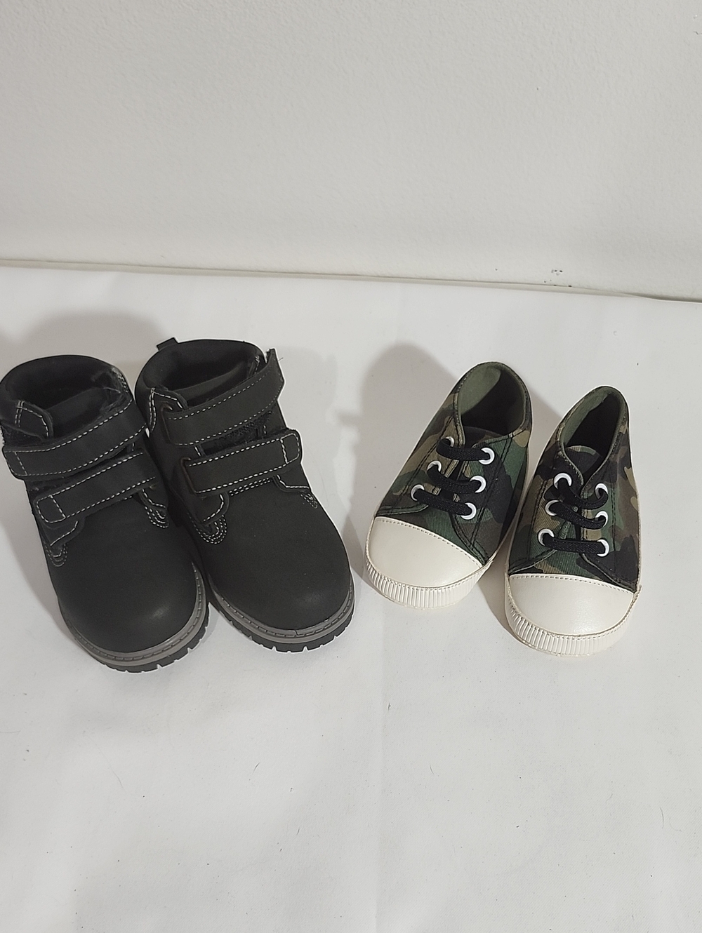 Kids Black Ankle Boots and Camo Canvas Sneakers Set